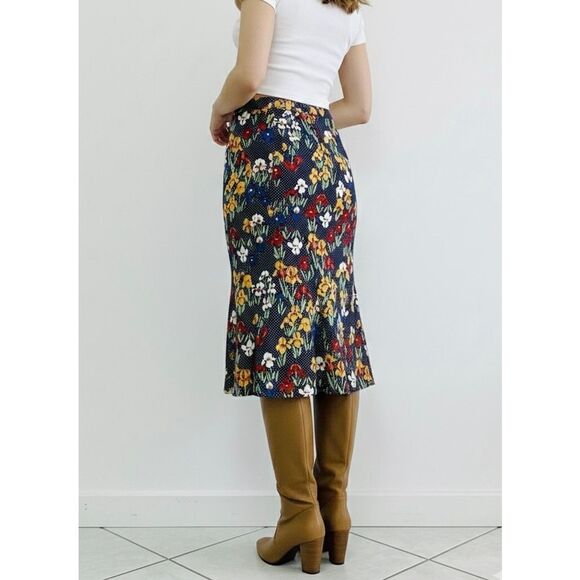 NEW Tory Burch Women’s XS Jada Printed Jersey Navy Iris Garden Polka Dot Gored S - Picture 2 of 6